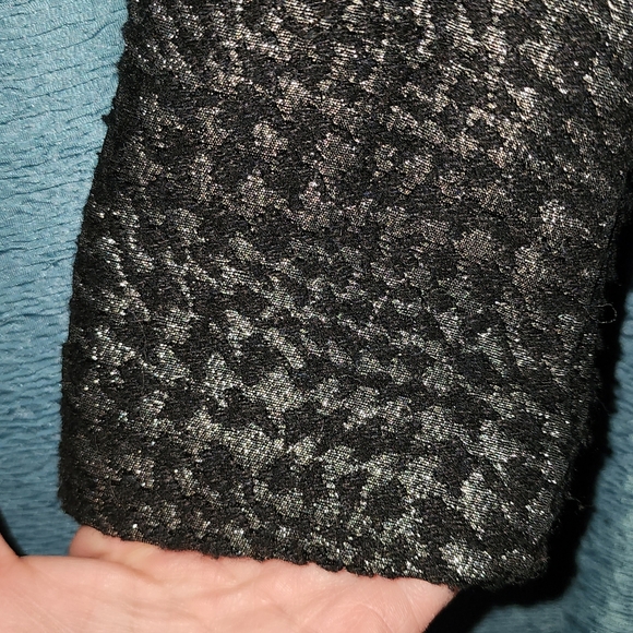 APT.9 Black Herringbone Raw Fringe Edge Crop Jacket Long Sleeve Size S Full Zip - Picture 7 of 14